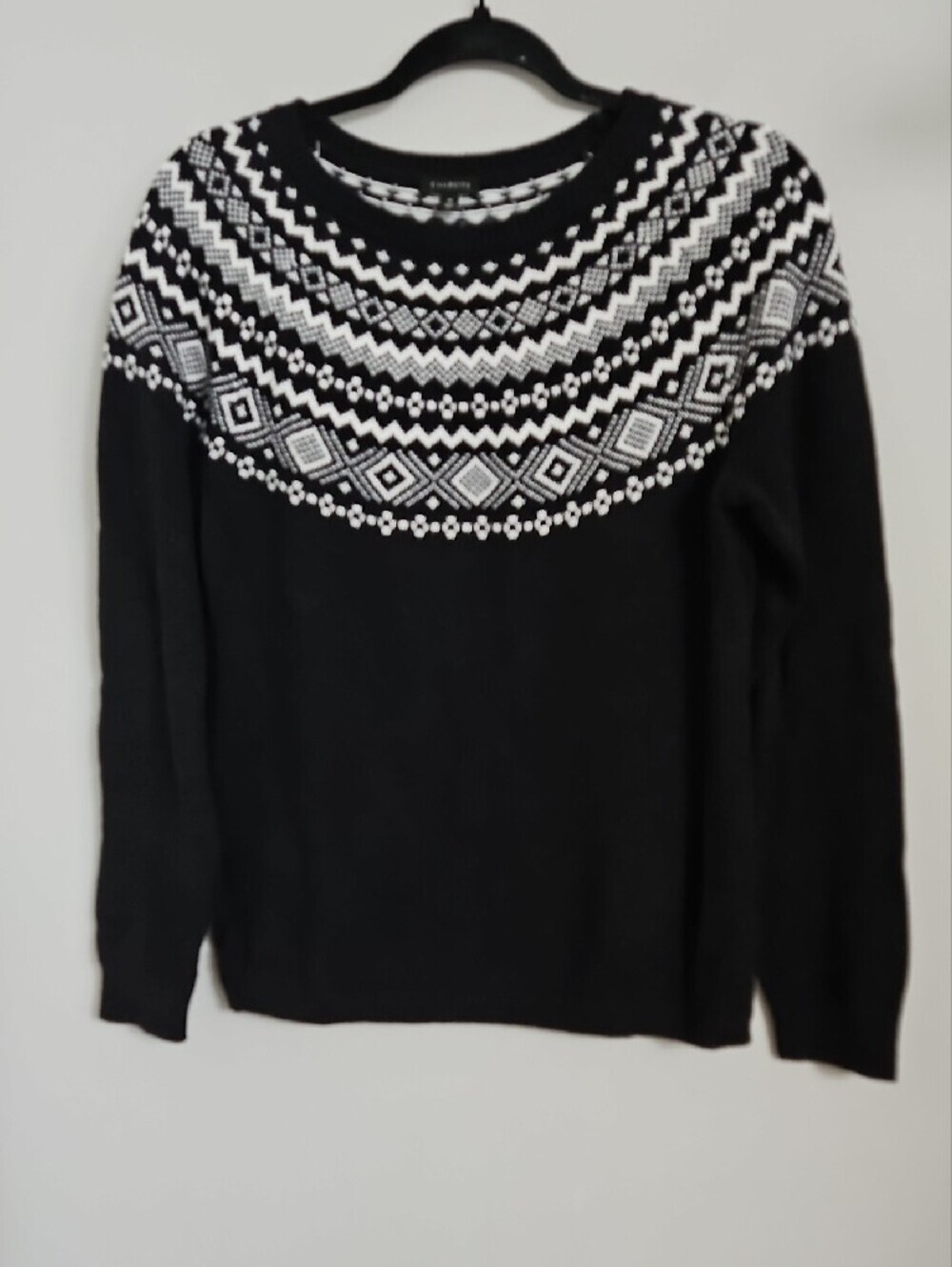 Talbots Black Fair Isle Yoke Crewneck Knit Sweater Size M - Picture 3 of 6
